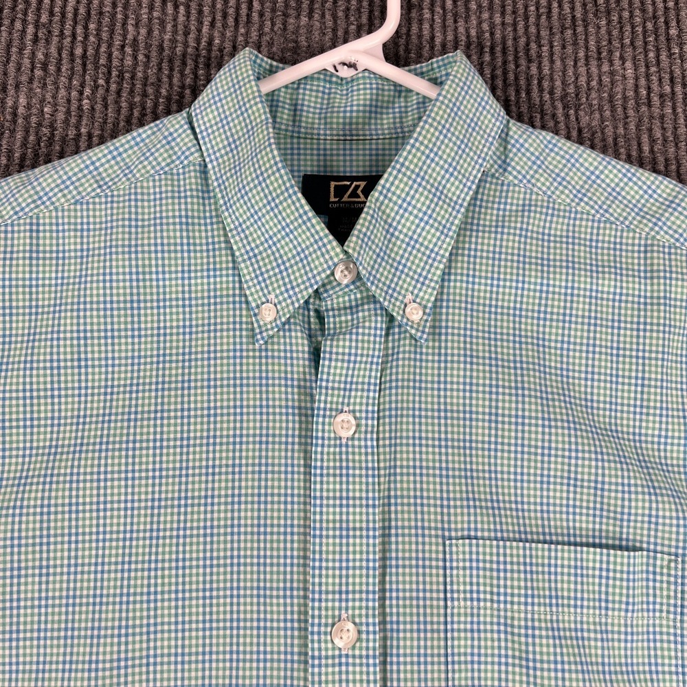 Cutter‎ & Buck Shirt Mens Medium Green Check Short Sleeve Button Down Casual